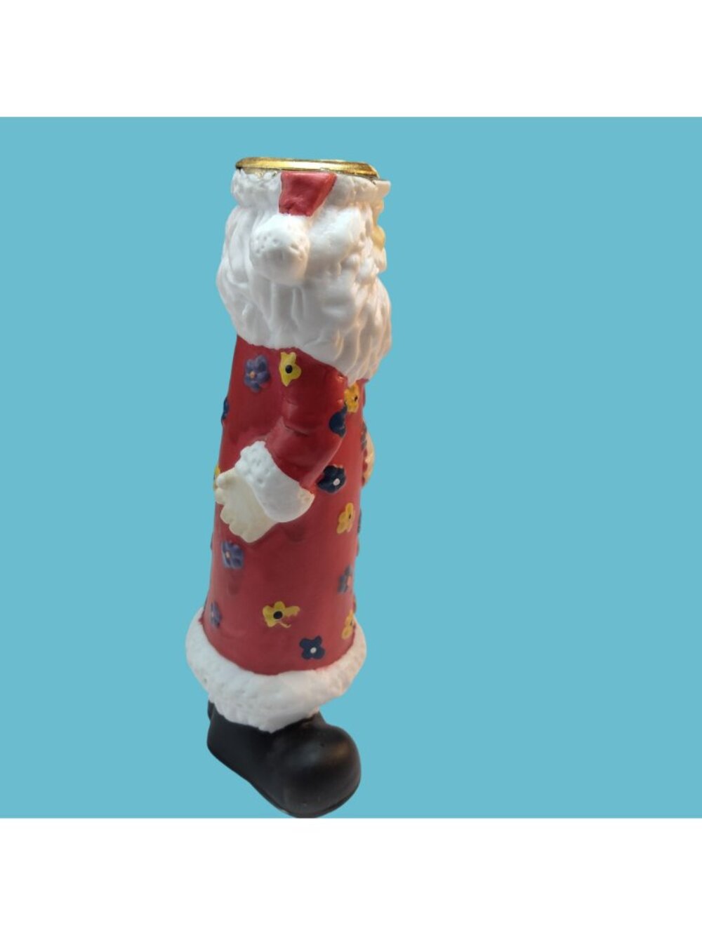 Flower Power Santa Claus Candle Holder Figurine Boho Hippie Christmas Red White - Picture 2 of 7